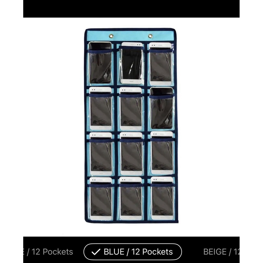Hanging Closet Phone Underwear Sock Jewelry Storage Over The Door 12 Pocket Blue